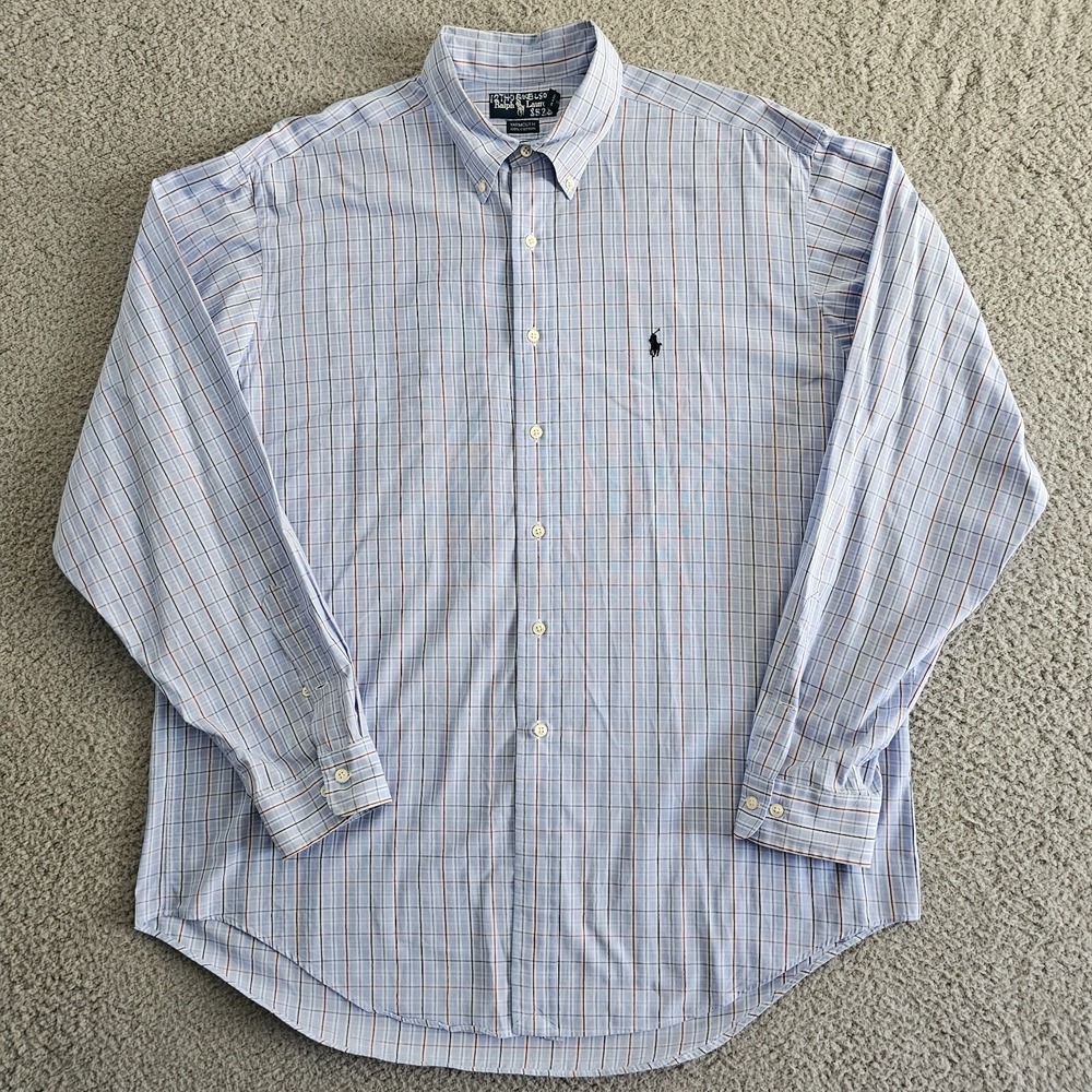 Ralph Lauren Yarmouth Shirt Mens XL Plaid Button Down Long Sleeve Preppy Blue